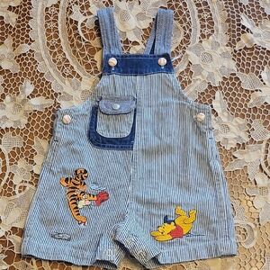 Vtg Y2K Pooh 100 Acre Collection Striped Baseball Overalls Sz 6/9 Month